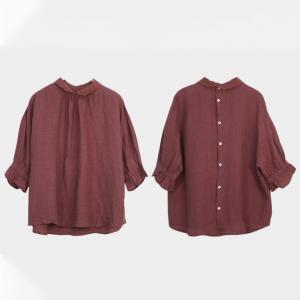 French Style Lace Collar Elegant Shirt Linen Loose Sheer Blouse