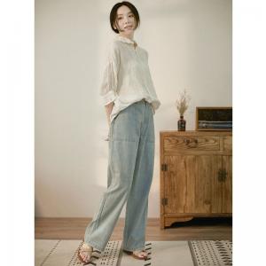 French Style Lace Collar Elegant Shirt Linen Loose Sheer Blouse