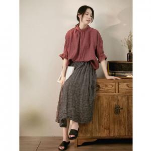 French Style Lace Collar Elegant Shirt Linen Loose Sheer Blouse