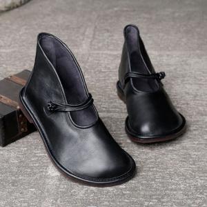 Low Heels Leather Chinese Boots Buckle Up Vintage Chukka Boots Women