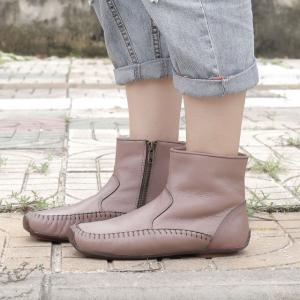 Japanese Style Handmade Mid-Calf Boots Sheepskin Comfy Shoes