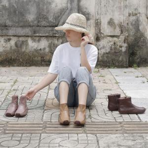 Japanese Style Handmade Mid-Calf Boots Sheepskin Comfy Shoes