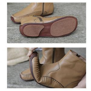 Japanese Style Handmade Mid-Calf Boots Sheepskin Comfy Shoes