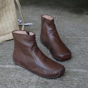 Japanese Style Handmade Mid-Calf Boots Sheepskin Comfy Shoes