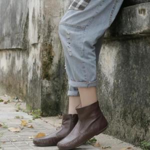 Japanese Style Handmade Mid-Calf Boots Sheepskin Comfy Shoes