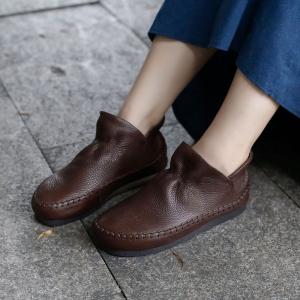 Manual Sewing Pleated Comfy Boots Winter Leather Ankle Boots