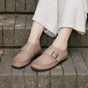 Round Toe Cowhide Oxford Shoes Preppy Style Slip On