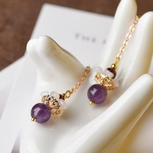 Chinese Amethyst Long Earrings Designer Purple Ethnic Earrings