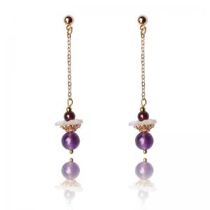 Chinese Amethyst Long Earrings Designer Purple Ethnic Earrings