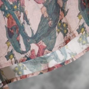 Lily Flowers Vintage Linen Shirt V-Neck Belted Bell Sleeved Blouse