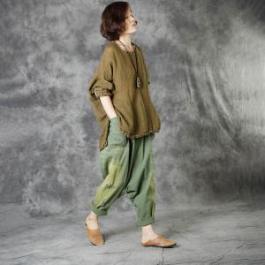 Green Gradient Ripped Dhoti Pants Fashion Cotton Hippie Pants