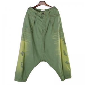 Green Gradient Ripped Dhoti Pants Fashion Cotton Hippie Pants