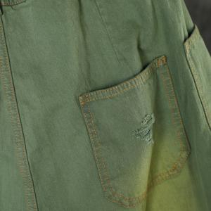 Green Gradient Ripped Dhoti Pants Fashion Cotton Hippie Pants