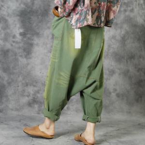 Green Gradient Ripped Dhoti Pants Fashion Cotton Hippie Pants