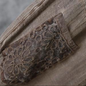 Cotton Linen Tapered Pants Crochet Lace Pockets Comfy Trousers