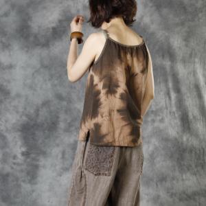 Summer Fashion Tie Dye Tank Top Cotton Linen Vintage Camisole