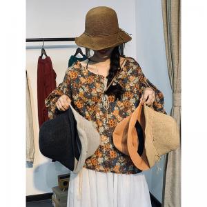 Cotton Linen Knitting Fisherman Hat Womens Handmade Sunhat