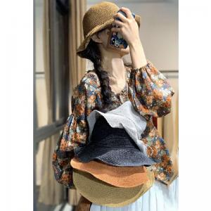 Cotton Linen Knitting Fisherman Hat Womens Handmade Sunhat