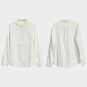 OL Style Long Sleeve White Shirt Loose Cotton Blouse for Women