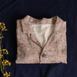 Single-Breasted Cotton Linen Vintage Blazer Oversized Floral Blazer