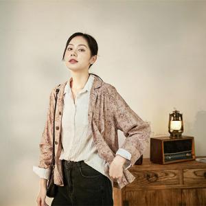 Single-Breasted Cotton Linen Vintage Blazer Oversized Floral Blazer