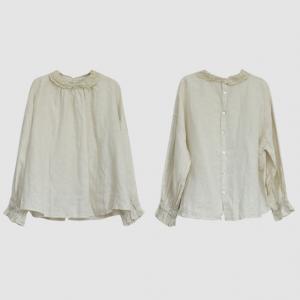 Lace Crochet Collar Linen Shirt Ruffle Sleeves Reversible Flax Clothing
