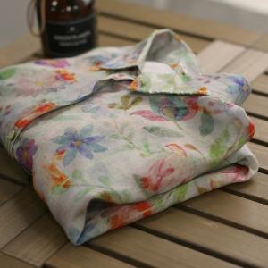 Over50 Style Flowers Vintage Shirt Long Sleeve Ramie Clothes