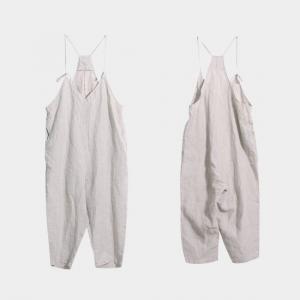 Loose Wide Leg Overalls V-Neck Spaghetti Straps Linen One Piece