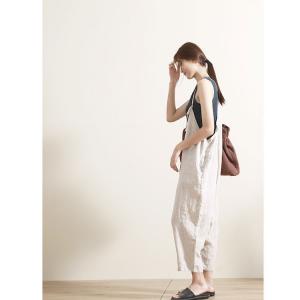 Loose Wide Leg Overalls V-Neck Spaghetti Straps Linen One Piece