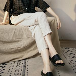 Summer Fashion Plain Tapered Pants Linen Comfy Trousers