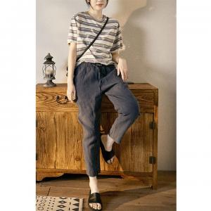 Summer Fashion Plain Tapered Pants Linen Comfy Trousers