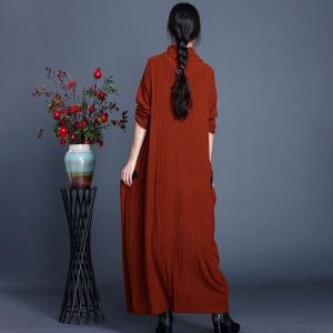 Alpaca Fiber Large Turtleneck Dress Maxi Knitting Dress