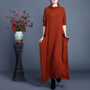 Alpaca Fiber Large Turtleneck Dress Maxi Knitting Dress