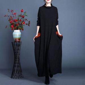 Alpaca Fiber Large Turtleneck Dress Maxi Knitting Dress