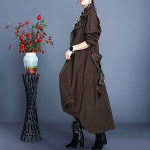 British Style Tied Long Coat H-Shaped Loose Trench Coat