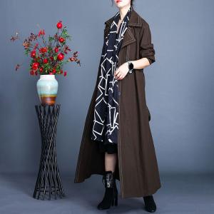British Style Tied Long Coat H-Shaped Loose Trench Coat
