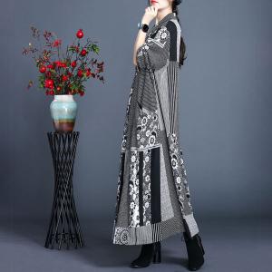 Japanese Fashion Printed Front Knot Dress Maxi Wool Kimono Dress