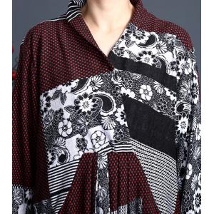 Japanese Fashion Printed Front Knot Dress Maxi Wool Kimono Dress