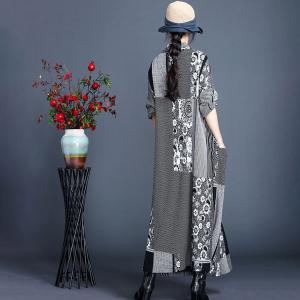 Japanese Fashion Printed Front Knot Dress Maxi Wool Kimono Dress