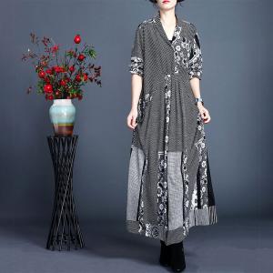 Japanese Fashion Printed Front Knot Dress Maxi Wool Kimono Dress