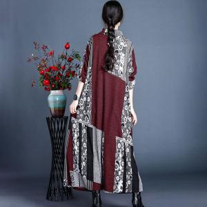 Japanese Fashion Printed Front Knot Dress Maxi Wool Kimono Dress