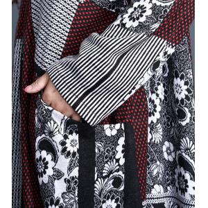 Japanese Fashion Printed Front Knot Dress Maxi Wool Kimono Dress