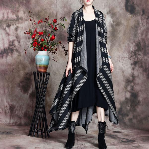 Chunky Striped  Duster Coat Plus Size Cotton Winter Coat Womens