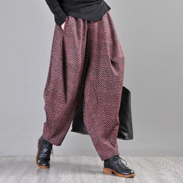 Plus Size Winter Harem Pants Dark Red Tweed Balloon Pants for Wome