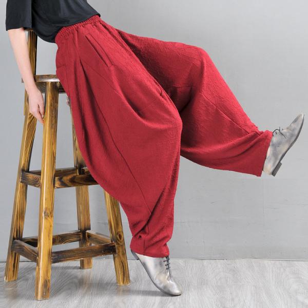Jacquard Weave Red Harem Pants Large Designer Dhoti Pants for Women