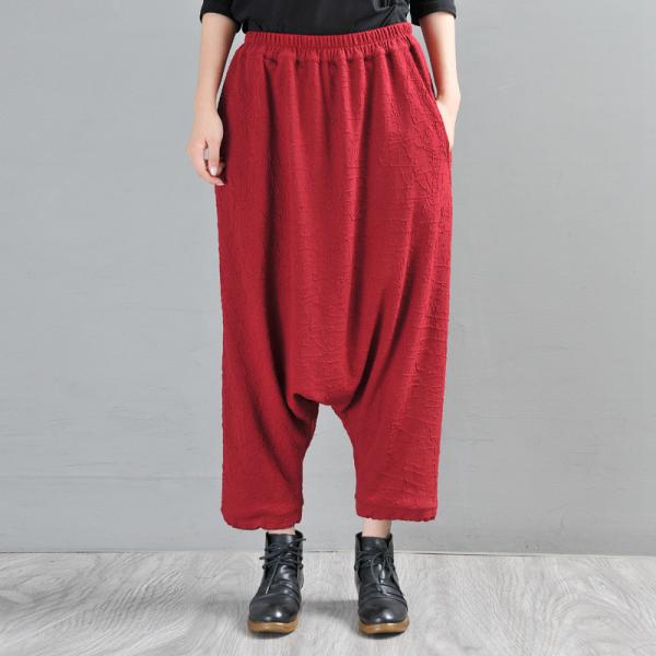 Minimalist Red Drop Crotch Pants Womens Fashion Jacquard Harem Pants