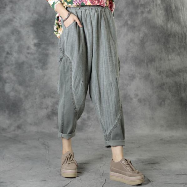 Lace Pocket Cotton Linen Tapered Pants Baggy Casual Girl Pants