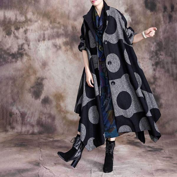 Church Fashion Asymmetrical Womens Winter Coats Black Polka Dot Coat