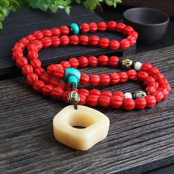 Folk Fashion Bone Carving Long Sweater Necklace