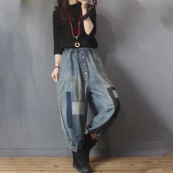 Colored Patchwork Button Fly Jeans Baggy Fluffy Jeans for Women